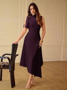 ZEYLAH Spring/Summer Asymmetric Hem Asymmetric Neck Dress - Rusty Rose - View 1