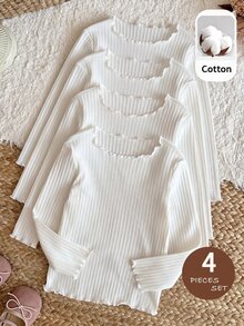 LMoss Kids 女童 4件組長袖針織休閒T恤套裝，秋季女童服飾，適合日常休閒穿著與街頭風格 - 白色 - 查看 6