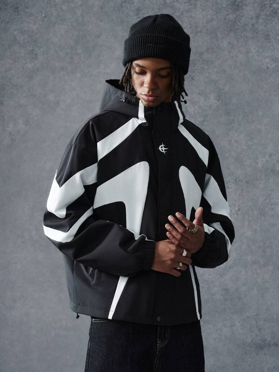 PAVTROS Men's Colorblock Casual Versatile Long Sleeve Hooded Jacket - Black - View 1