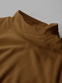 SHEIN BASICS 女款奶油色立領上衣：修身版型、長袖、假領夏季女裝 - 摩卡棕 - 查看 3