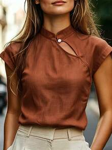 Trelyra Women's Solid Color Casual Versatile Daily Wear Top - Brown - View 1