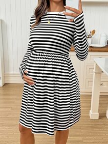 SHEIN Women's Casual Striped Colorblock Long Sleeve Dress - Grey - View 6