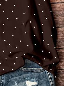 SHEIN VCAY Plus Size Women's Contrast Lace Polka Dot Print Camisole - Brown - View 5