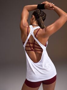 Powerista Women's White Loose Fit Racerback Sports Tank Top - White - View 4