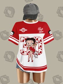 Betty Boop x SHEIN Women's Digital Print Round Neck Short Sleeve Casual Versatile T-Shirt - White - View 7