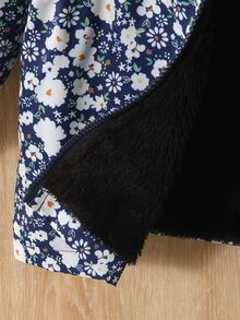 SHEIN Vintaside Kids 女童可愛印花保暖內裡加厚拉鍊開襟外套，秋冬款，連帽，長袖，休閒西式，舒適，日常，寬鬆 - 藍色 - 查看 4