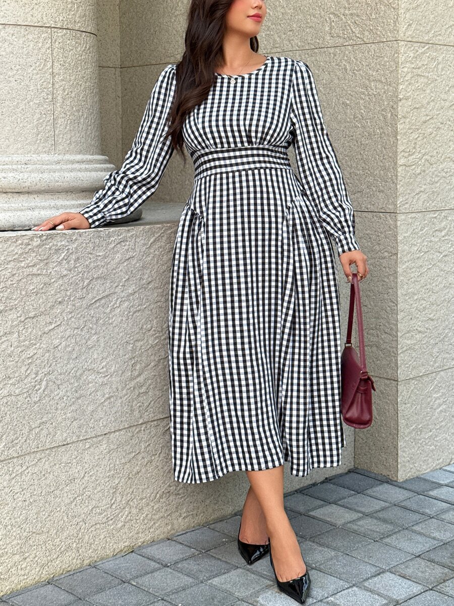 Easura Casual rutig klänning för kvinnor i plus size, höst - Multifärgad - Visa 1