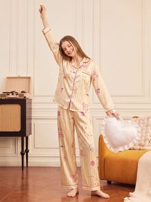 Provexi Provexi Women's Cartoon Print Cool Loungewear 2 Pieces Set, Suitable For Outdoor Sleep Home Wear Pink And Yellow Autumn Cute Fairy - Yellow - View 3