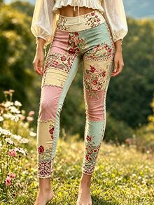 Breezaya Women's Vintage Fashion Vacation Pants; Carnival Floral Pattern Print Daily Outdoor Vacation - Multicolor - View 3