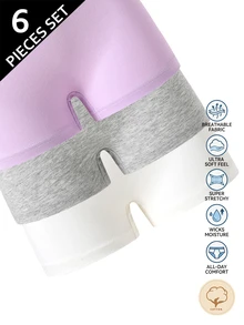 3 articles aléatoires parmi 6 ensembles de sous-vêtements sans manches et shorts pour préadolescentes, charmants, rose crème et violet unicolore, imprimé lettres, tissu doux, confortables pour tous les jours - Multicolore - Voir 5