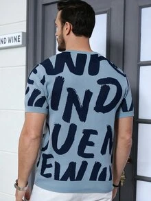 Marcello Vane Men's Letter Print Crew Neck Short Sleeve Casual Knit Top - Multicolor - View 2