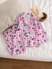 HELLO KITTY AND FRIENDS | SHEIN Setelan Pakaian Santai 2 Potong untuk Anak Perempuan, Motif Kartun Cetak Penuh, Musim Semi, Gugur, dan Musim Dingin - Berwarna merah muda - View 1