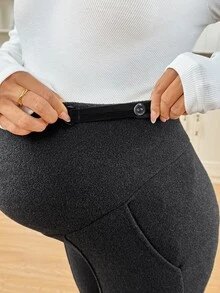 SHEIN Maternity Solid Color Adjustable Waistband Pocket Leggings - Dark Grey - View 8