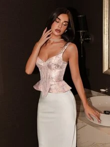 Allurite 女款粉色性感優雅吊帶背心，適合派對、外出、夜晚聚會、婚禮，夏季穿搭 - 粉色 - 查看 5