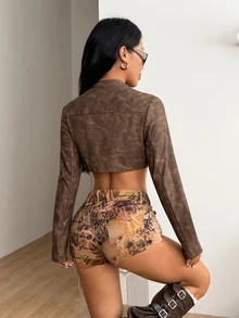 Coolane 女款素色休閒百搭日常長袖夾克 - 棕色 - 查看 6