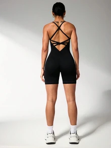 Easithlete Easithlete Bộ đồ thể thao ôm sát hở lưng cổ yếm - màu đen - Xem 3