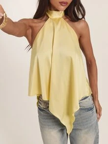 SHEIN BAE Women's Solid Color Casual Versatile Daily Outing Halter Top - Yellow - View 5