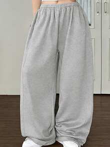 Dazy Plus Plus Size Women's Wing Print American Style Sweatpants Casual Sports Wide Leg Lounge Pants Spring Autumn New - Grey - View 5