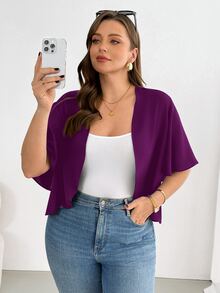 SHEIN Essnce Plus Size Summer Casual Solid Color Lightweight Jacket - Red Violet - View 4