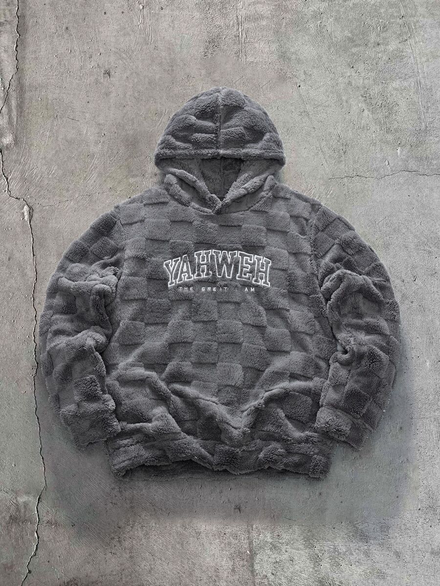 AXEPEAK 男士休閒字母刺繡連帽夾克,秋冬款 - 灰色 - 查看 1