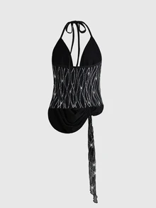 ROMWE Avant Sexy Sheer Sequin Party Plus Size Women Spaghetti Strap Cami Top - Black - View 2
