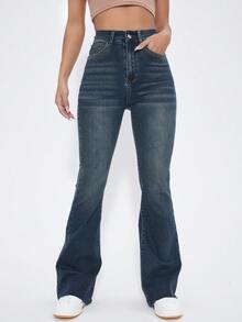 Flexra Tall Tall Fashion Casual Washed Stretch Slim Fit Flare Jeans - Dark Wash - View 3