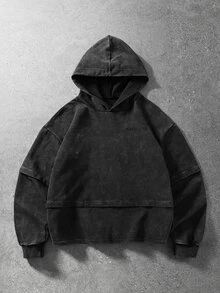 ROMWE MEN Men's Vintage Distressed Washed 2 In 1 Dark Streetwear Loose Hoodie - Black - View 1