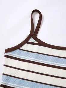 SHEIN 少女針織細肩帶上衣與寬鬆長褲套裝，條紋圖案 - 彩色 - 查看 5