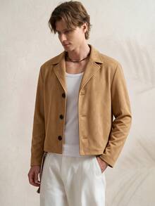 TONEVAULT Men's Solid Color French Vintage Urban Casual Commute Jacket - Camel - View 5