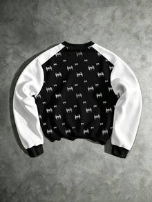 BATMAN X SHEIN Manfinity EMRG Sudadera de manga larga para hombre con logo de murciélago, contraste negro & blanco, insignia en la cabeza - Multicolor - Ver 2