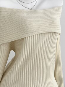 Elamini Women's Soft Versatile Off-Shoulder Sweater And Shorts 2 Pieces Set - Apricot - View 5