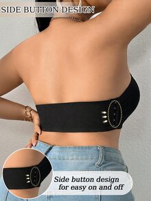 SHEIN 1 chiếc áo ngực không gọng không đệm cài bên hông cho nữ size lớn, dây đeo chống trượt - màu đen - Xem 2