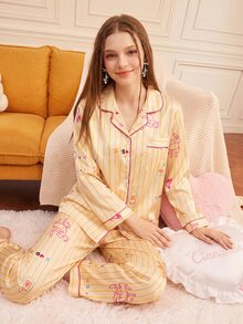 Provexi Provexi Women's Cartoon Print Cool Loungewear 2 Pieces Set, Suitable For Outdoor Sleep Home Wear Pink And Yellow Autumn Cute Fairy - Yellow - View 7
