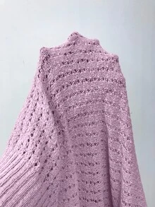 Vionelle 素色寬鬆鏤空大尺碼女款落肩套頭毛衣 - 淺灰紫 - 查看 8