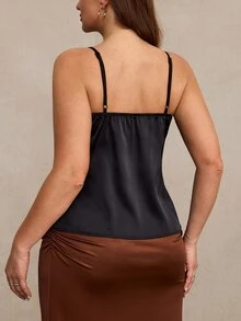 Freevana Plus Size Women's Lace Patchwork Sexy Versatile Camisole Top - Black - View 2