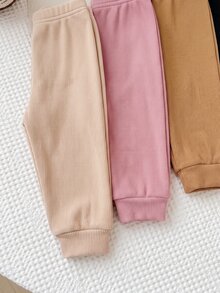 SHEIN 4件組可愛百搭休閒秋冬純色鬆緊腰女嬰長褲 - 彩色 - 查看 3