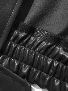 FRIFUL Jaket Kasual Wanita Lengan Panjang Kancing Tunggal Potongan Reguler Bahan Kulit PU Warna Polos untuk Musim Gugur - Hitam - View 9