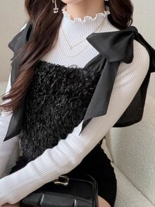 FRIFUL Women's Fashionable Versatile Shoulder Knot Top - Black - View 7
