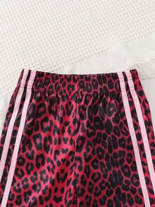 SHEIN 少女豹紋拼接休閒日常長褲 - 玫紅色 - 查看 7