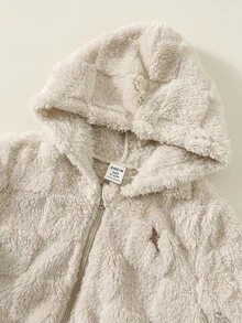 SHEIN 中性嬰兒男/女童、幼兒 2件組秋冬休閒可愛毛絨連帽夾克外套多件套裝，嬰兒加厚棉襖，冬季外套，抓絨加厚 - 杏色 - 查看 6