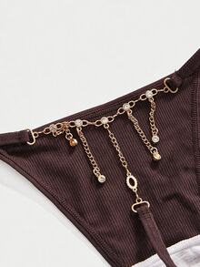 SHEIN Women's 3-Piece Rhinestone Chain Back Strap Thong Set - Multicolor - View 5