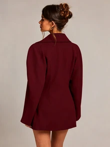 SHEIN BAE 女款純色休閒百搭通勤旅行西裝外套 - 酒紅色 - 查看 2