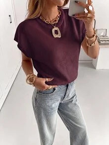 Siren Gaze Women's Solid Color Casual Versatile Daily Knit Top - Burgundy - View 5