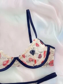 Eraneu Women's Sexy Lingerie Printed Lace Bra And Panty/Thong 2-Piece Set - Multicolor - View 3
