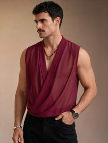 ZURIURI Men's Sheer Casual Fashion Sleeveless Tank Top - Burgundy - View 3