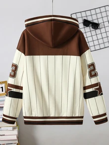 SHEIN 青少年男孩休閒運動風全印花連帽衛衣，適合秋冬返校季 - 彩色 - 查看 3