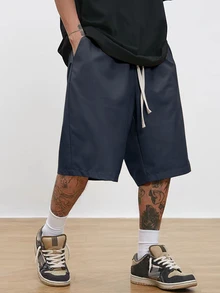 Manfinity Roghcode Men's Plus Size Casual Loose Fit Shorts - Navy Blue - View 3