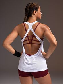 Powerista Women's White Loose Fit Racerback Sports Tank Top - White - View 1