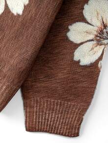 EMERY ROSE Plus Size Casual Floral Print Round Neck Drop Shoulder Long Sleeve Pullover Sweater Winter - Coffee Brown - View 6