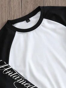 OldRiff Men's Black & White Contrast Untamed Soul Letter Print Raglan Sleeve Long Sleeve T-Shirt, Black & White Contrast Collision Personalized Print, Release Free Soul, Easily Capture Moments - White - View 3